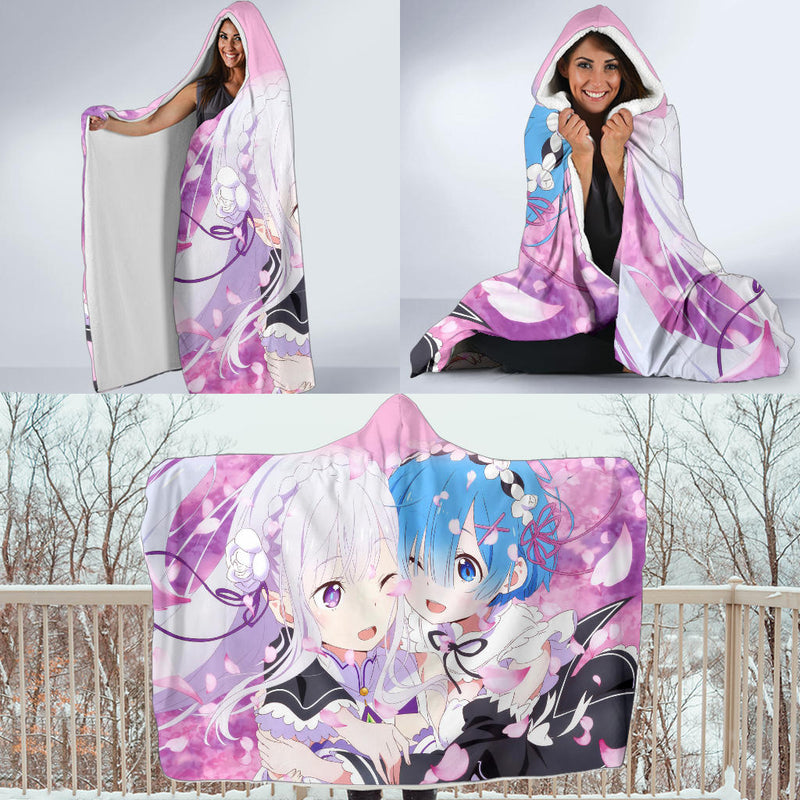 Ram And Rem Rezero Economy Hooded Blanket Nearkii