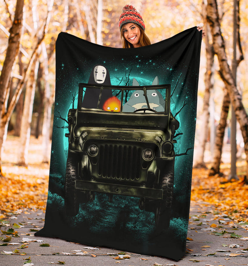 Totoro No Face Ghibli Ride Jeep Halloween Funny Anime Premium Blanket Nearkii
