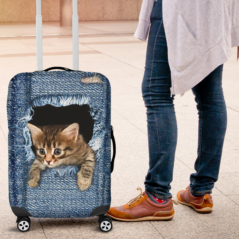 Cute Kitty Cat Jean Hiding Luggage Cover Suitcase Protector Nearkii