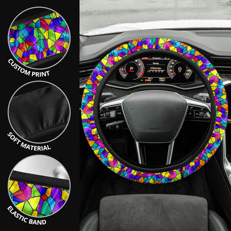 Stained Glass Rainbow Premium Car Steering Wheel Cover Nearkii