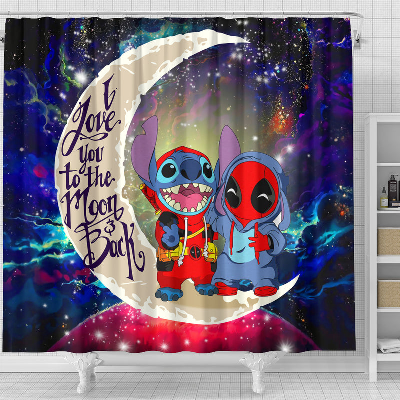 Cute Deadpool And Stitch Love You To The Moon Galaxy Shower Curtain Nearkii