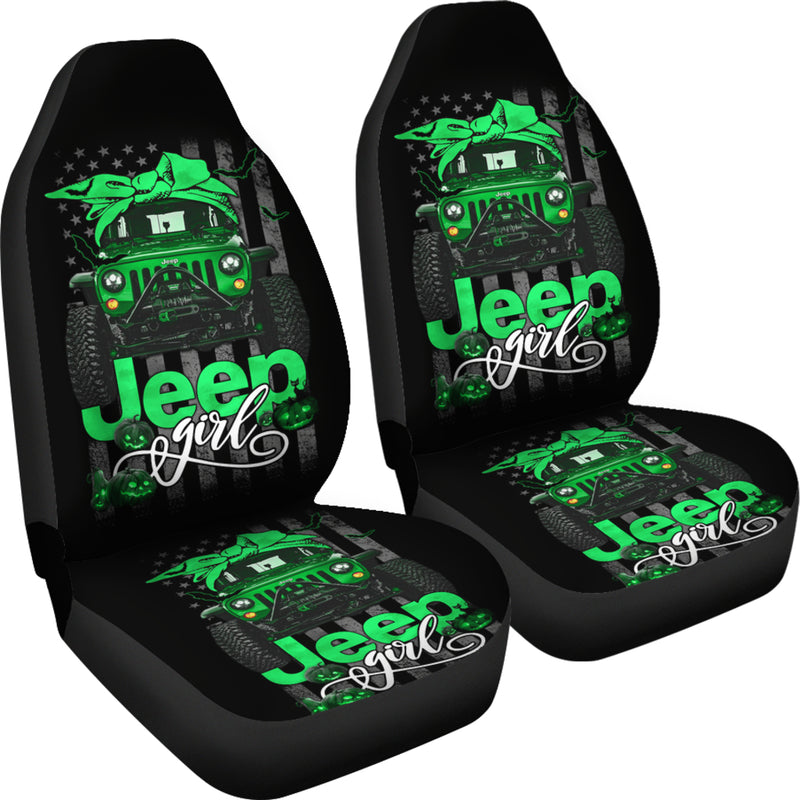 Halloween American Flag Green Jeep Girl Premium Custom Car Seat Covers Decor Protectors Nearkii