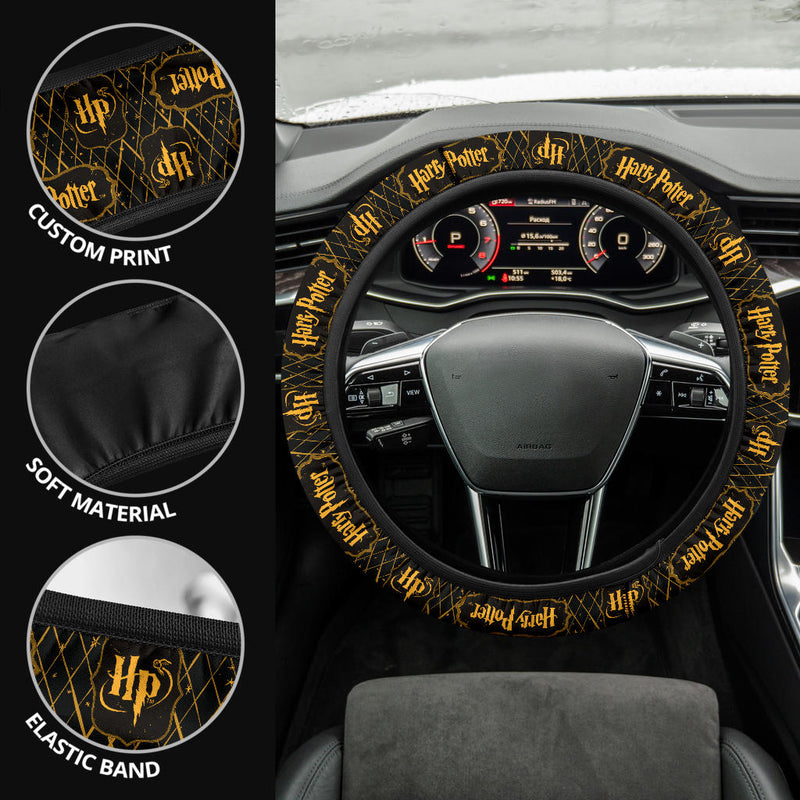 Harry Potter Farbic Yellow Pattern Premium Car Steering Wheel Cover Nearkii