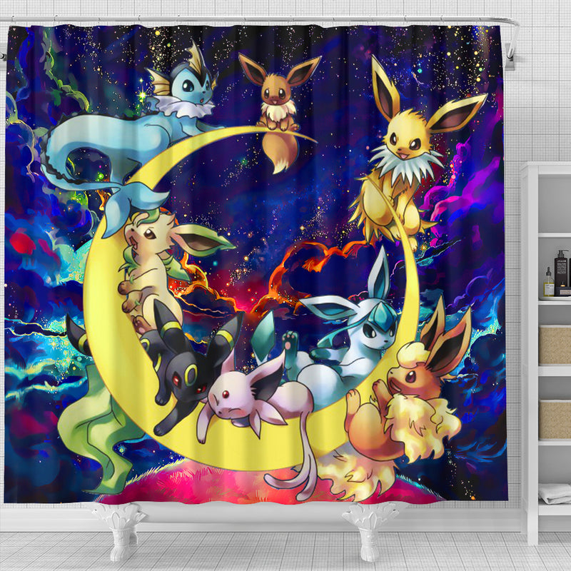 Eevee Evolution Pokemon Family Love You To The Moon Galaxy Shower Curtain Nearkii