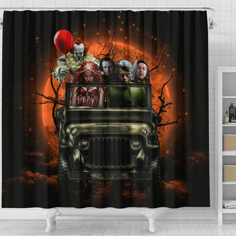 Pennywise And Friends Halloween Moonlight Shower Curtain Nearkii