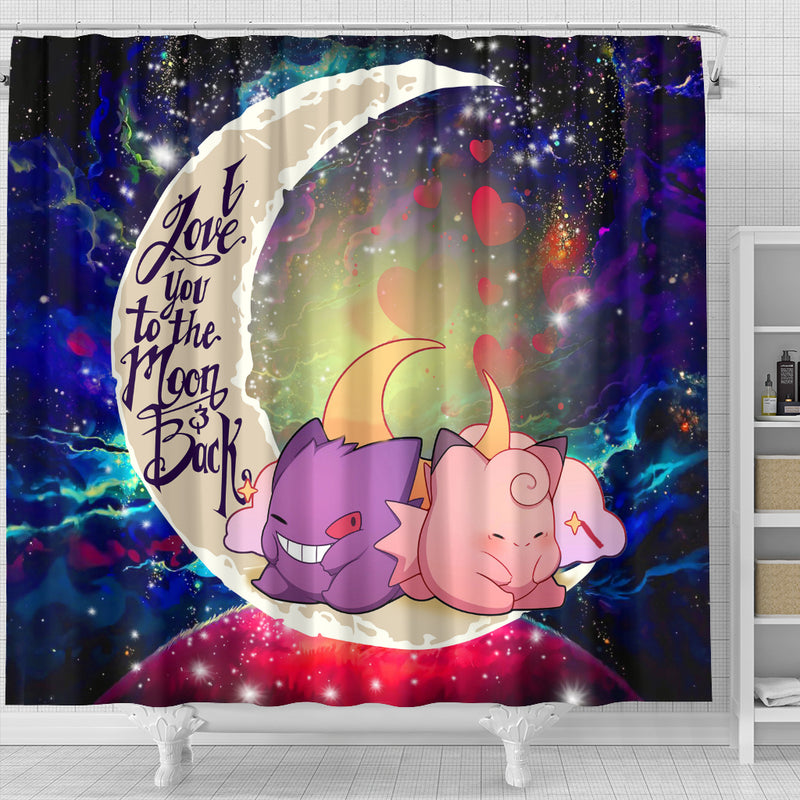 Gengar And Clefable Cute Pokemon Love You To The Moon Galaxy Shower Curtain Nearkii
