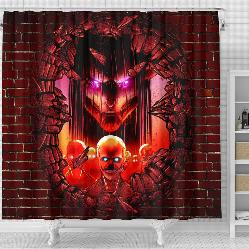 Eren Attack On Titans Founding Titan Break Wall Anime Shower Curtain Nearkii