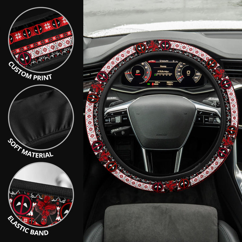 Deadpool Black Christmas Premium Custom Car Steering Wheel Cover Nearkii