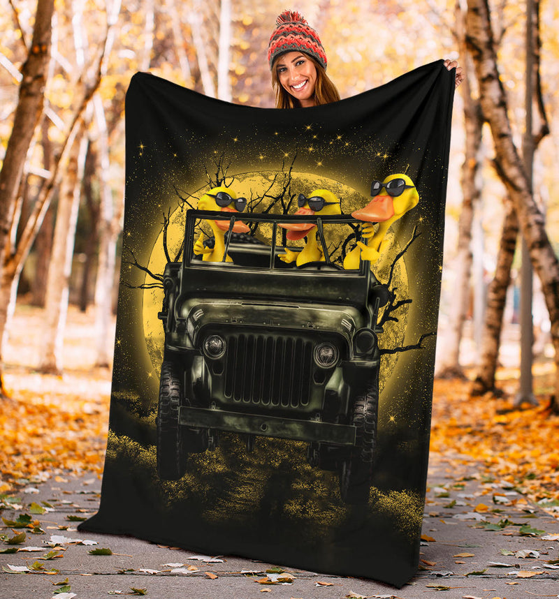 Funny Ducks Drive Jeep Moonlight Halloween Premium Blanket Nearkii