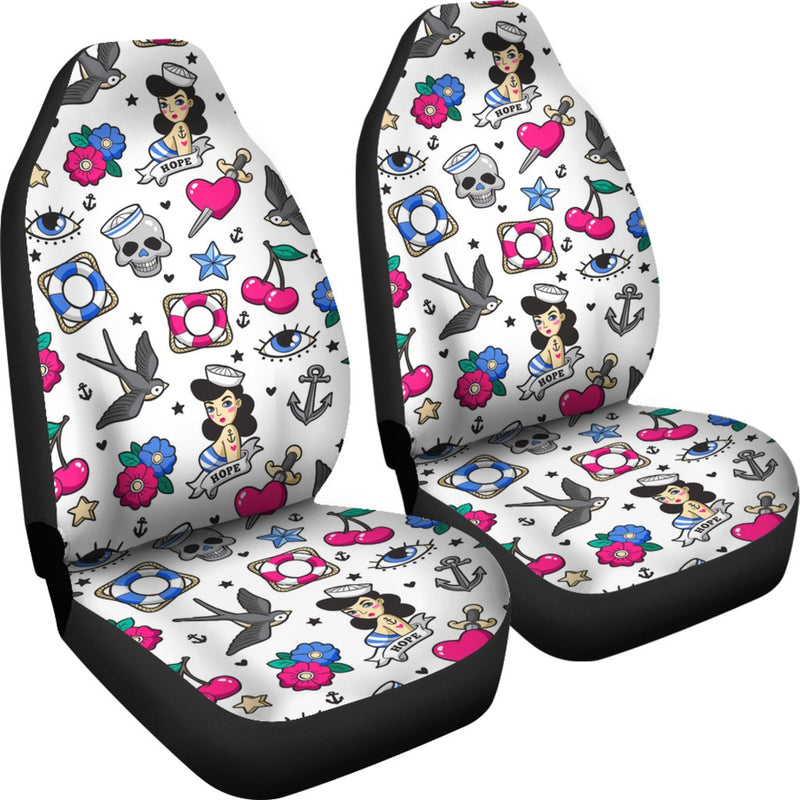 Best Old School Seamless Pattern With Heart Premium Custom Car Seat Covers Decor Protector Nearkii
