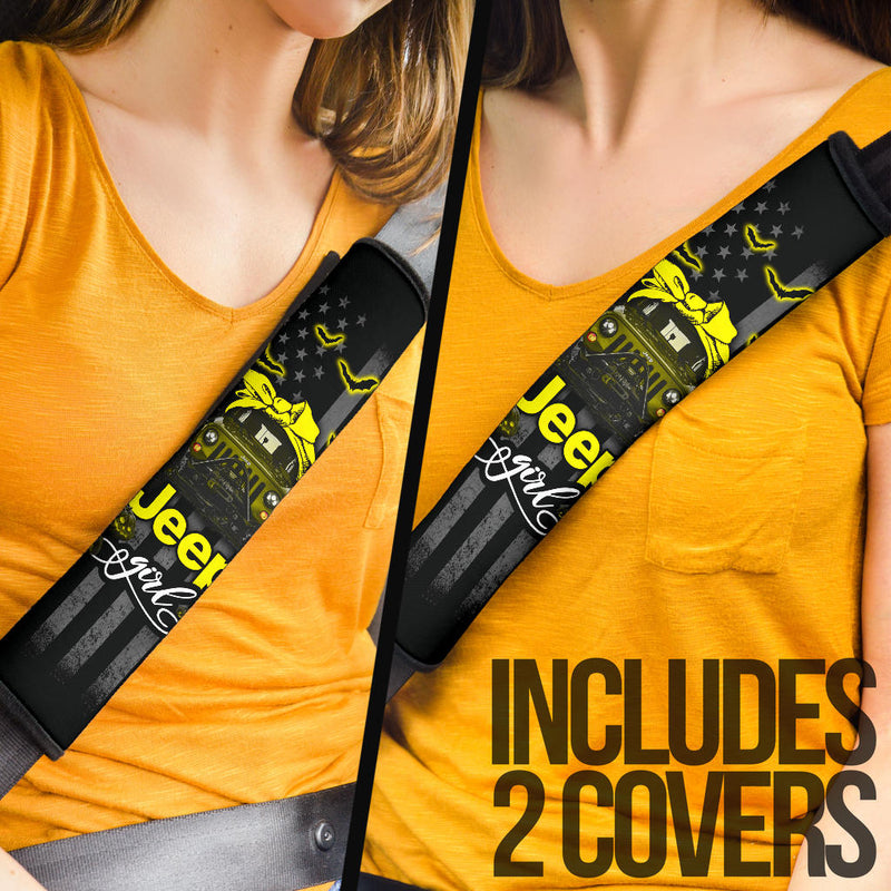 Halloween American Flag Yellow Jeep Girl Car Seat Belt Cover Custom Car Accessories Nearkii