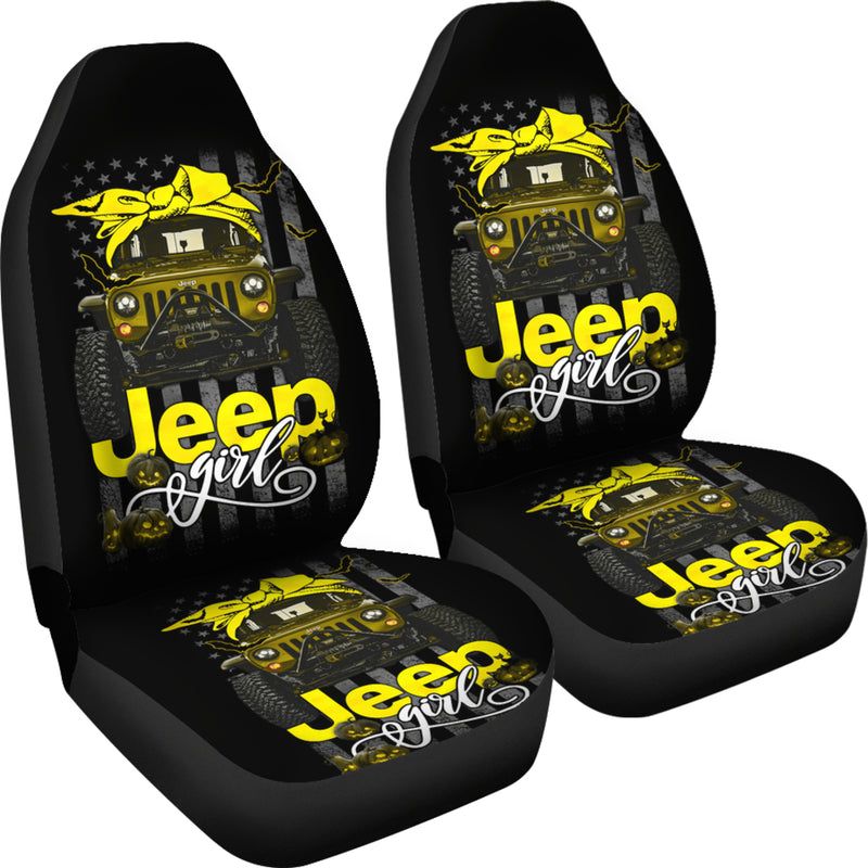 Halloween American Flag Yellow Jeep Girl Premium Custom Car Seat Covers Decor Protectors Nearkii