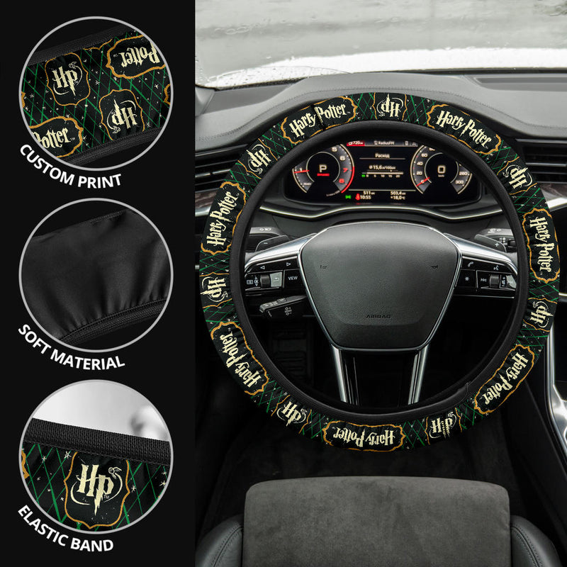 Harry Potter Farbic Green Yellow Pattern Premium Car Steering Wheel Cover Nearkii