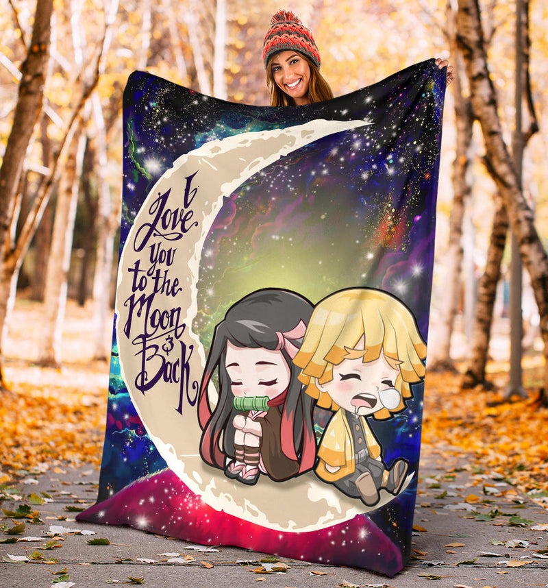 Zenitsu And Nezuko Chibi Demon Slayer Love You To The Moon Galaxy Premium Blanket Nearkii