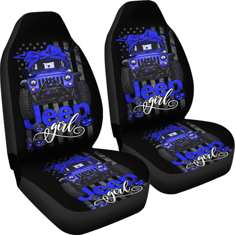 Halloween American Flag Blue Jeep Girl Premium Custom Car Seat Covers Decor Protectors Nearkii