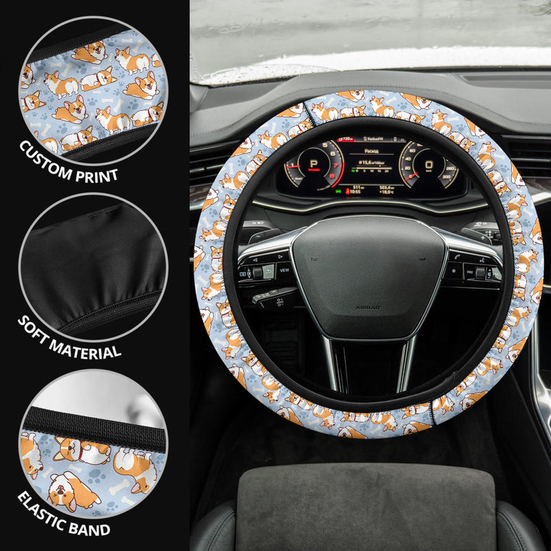 Corgi Cute Print Christmas Premium Custom Car Steering Wheel Cover Nearkii