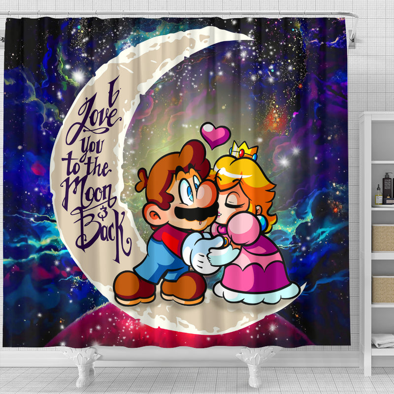 Mario Couple Love You To The Moon Galaxy Shower Curtain Nearkii