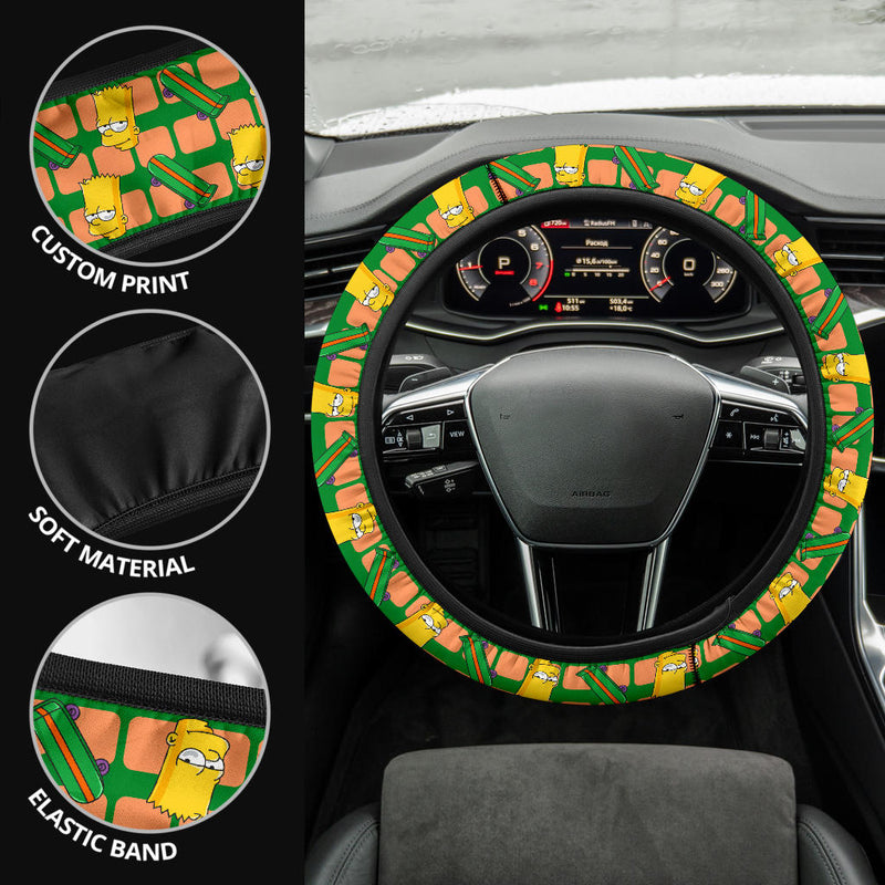 The Simpsons Bart Skateboard Premium Custom Car Steering Wheel Cover Nearkii