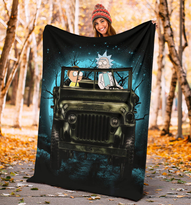 Rick And Morty Moonlight Halloween Jeep Funny Premium Blanket Nearkii