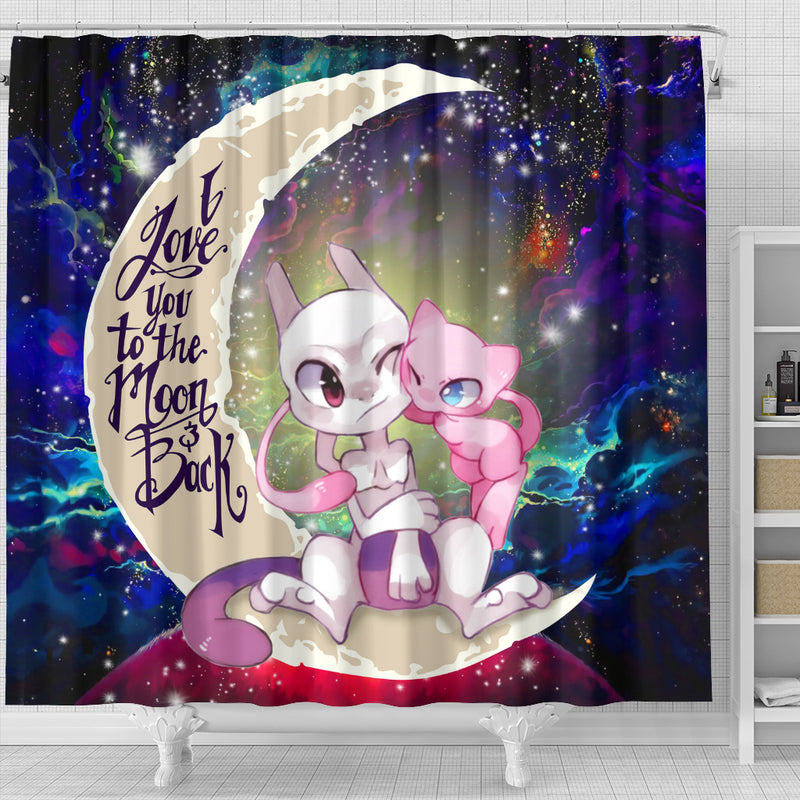 Pokemon Couple Mew Mewtwo Love You To The Moon Galaxy Shower Curtain Nearkii