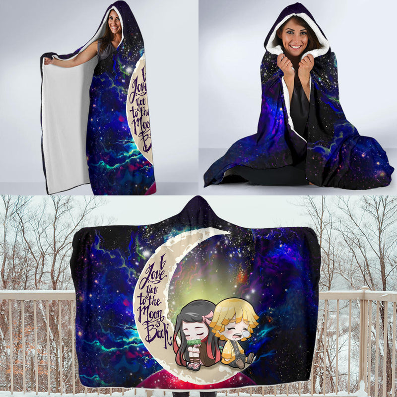 Zenitsu And Nezuko Chibi Demon Slayer Love You To The Moon Galaxy Economy Hooded Blanket Nearkii