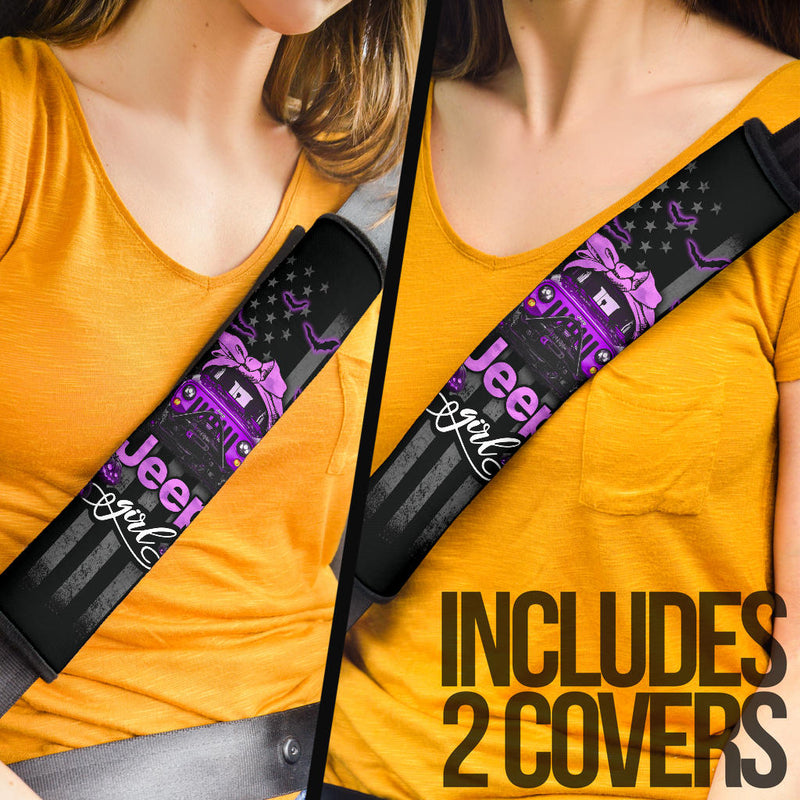 Halloween American Flag Purple Jeep Girl Car Seat Belt Cover Custom Car Accessories Nearkii