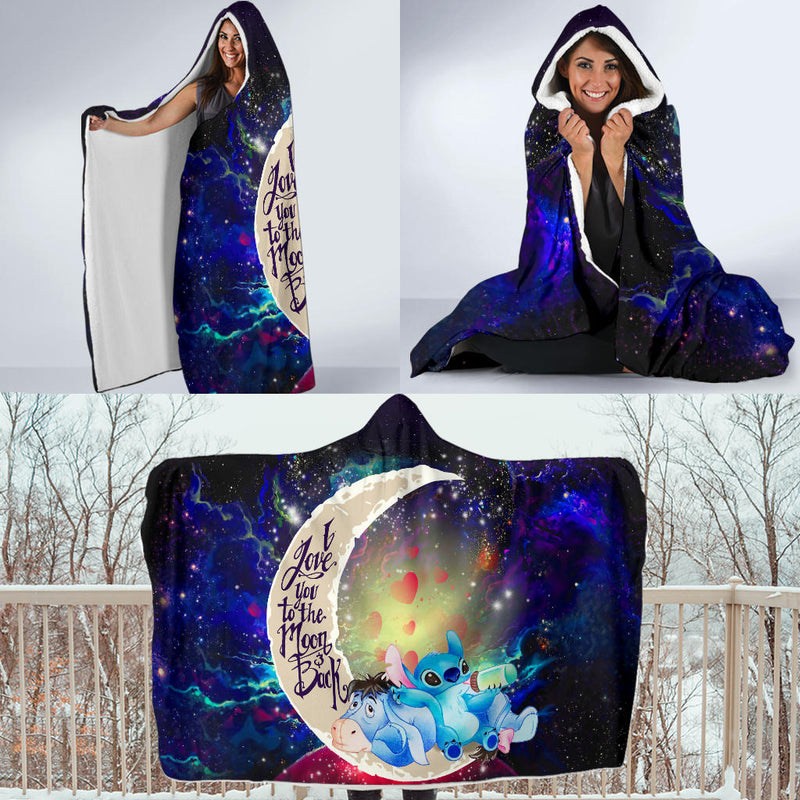 Stitch And Eeyore couple Love You To The Moon Galaxy Economy Hooded Blanket Nearkii