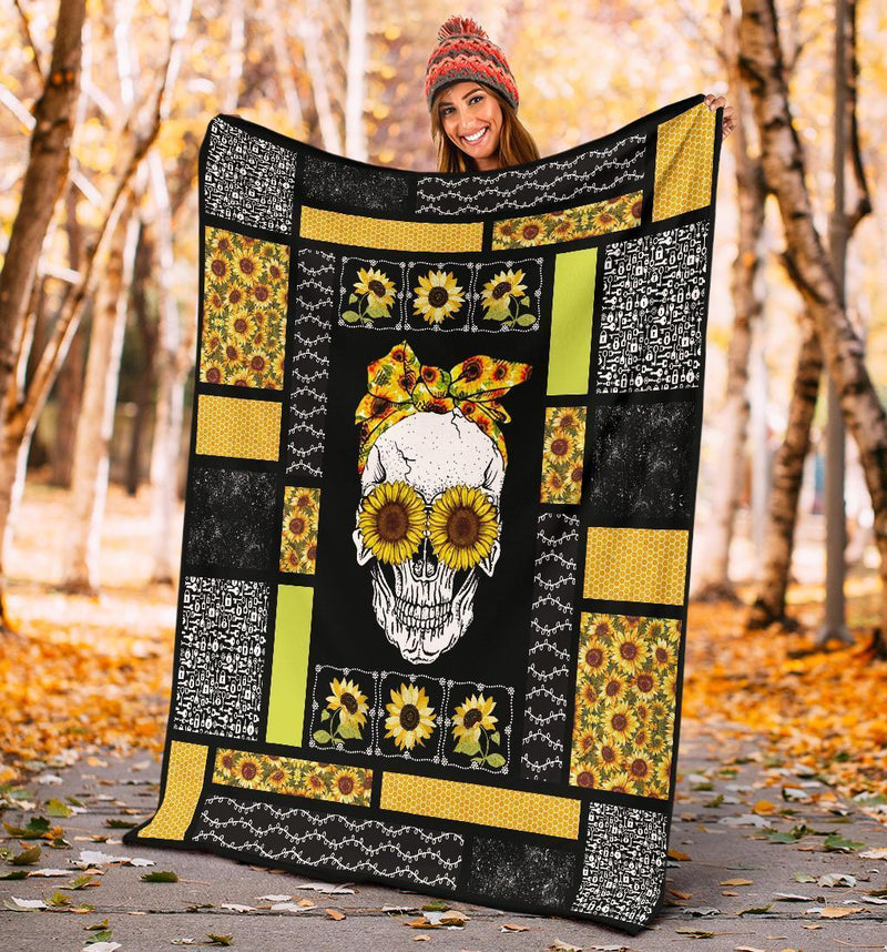 Skull Sunflower Premium Blanket Nearkii