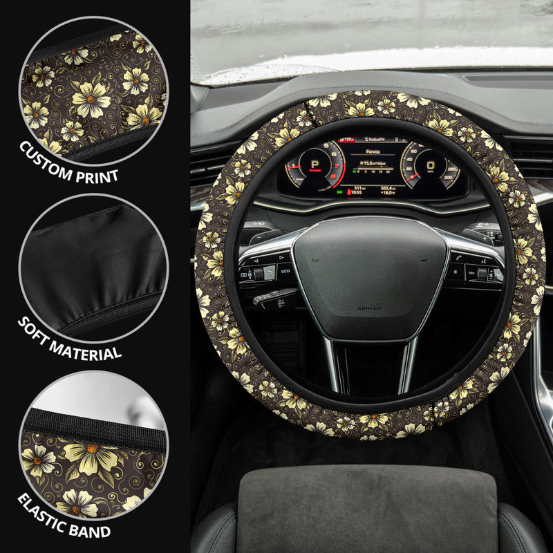 Vintage Flower Premium Car Steering Wheel Cover Nearkii