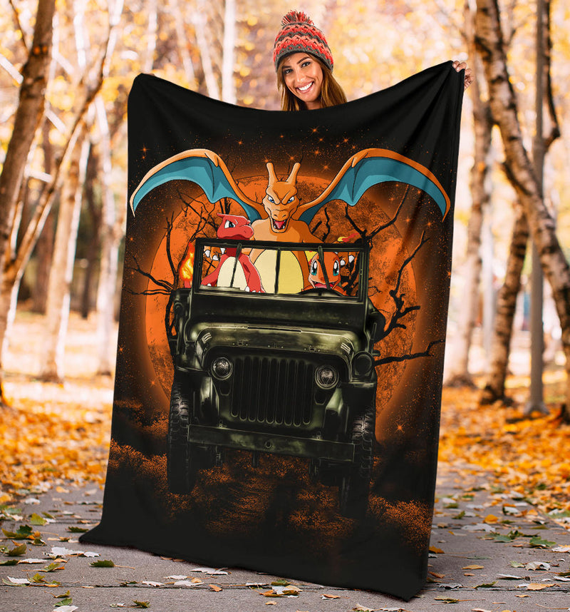 Charizard Charmender Pokemon Drive Jeep Moonlight Halloween Funny Premium Blanket Nearkii
