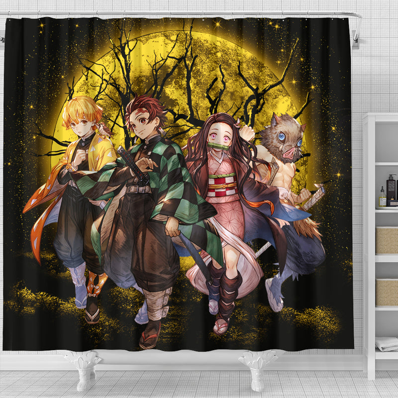 Demon Slayer Team Moonlight Yellow Anime Shower Curtain Nearkii