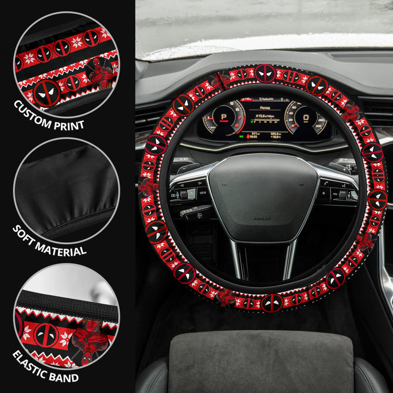Deadpool White Christmas Premium Custom Car Steering Wheel Cover Nearkii