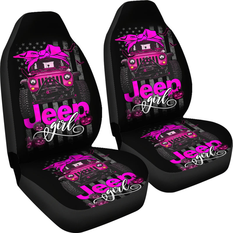 Halloween American Flag Pink Jeep Girl Premium Custom Car Seat Covers Decor Protectors Nearkii