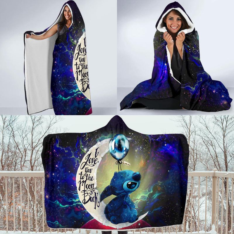 Stitch Love You To The Moon Galaxy Economy Hooded Blanket Nearkii