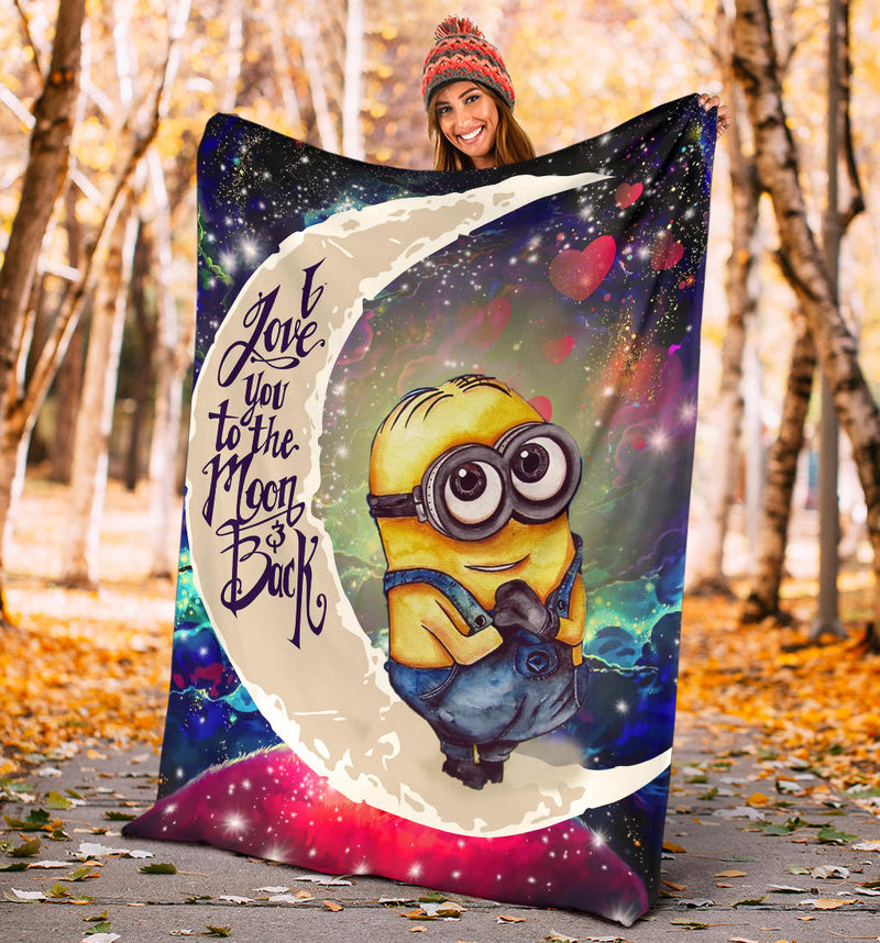 Cute Minions Despicable Me Love You To The Moon Galaxy Premium Blanket Nearkii