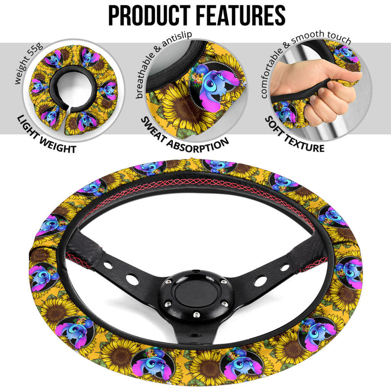 Stitch Sunflower Car Steering Wheel Cover Nearkii