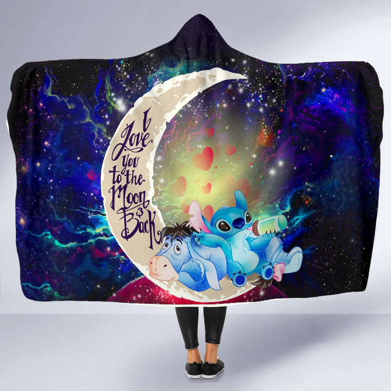 Stitch And Eeyore couple Love You To The Moon Galaxy Economy Hooded Blanket Nearkii