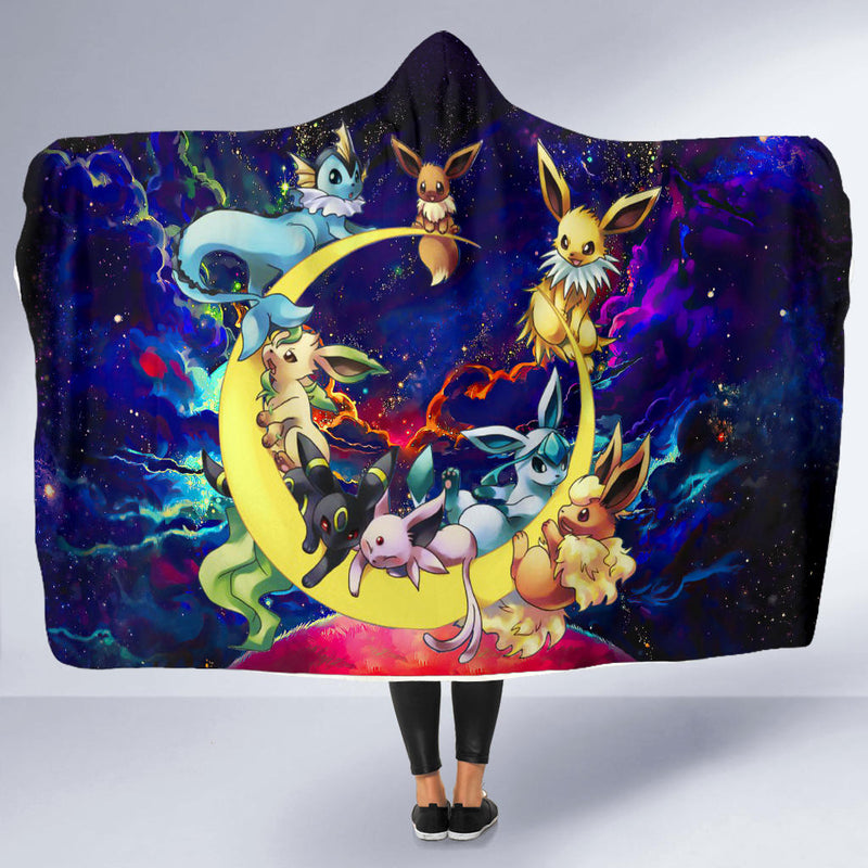Eevee Evolution Pokemon Family Love You To The Moon Galaxy Economy Hooded Blanket Nearkii