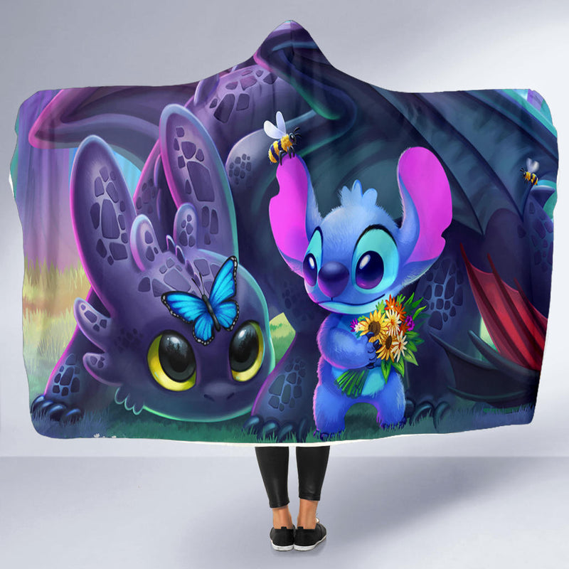 Stitch And Toothless Economy Hooded Blanket Nearkii