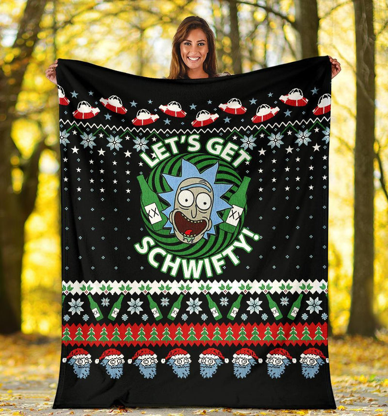 Rick And Morty Let's Get Schwifty Ugly Christmas Custom Blanket Home Decor Nearkii