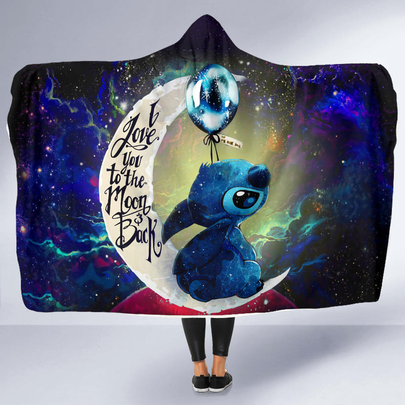 Stitch Love You To The Moon Galaxy Economy Hooded Blanket Nearkii