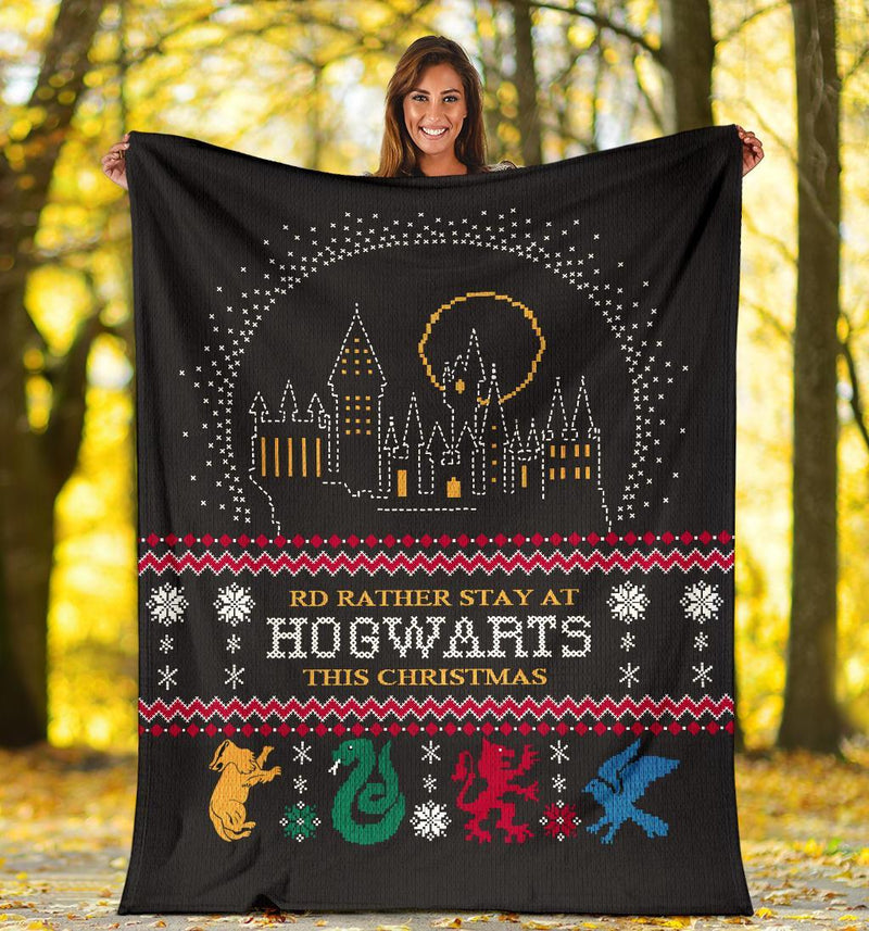 Harry Potter Rd Rather Stay At Hogwarts Ugly Christmas Custom Blanket Home Decor Nearkii