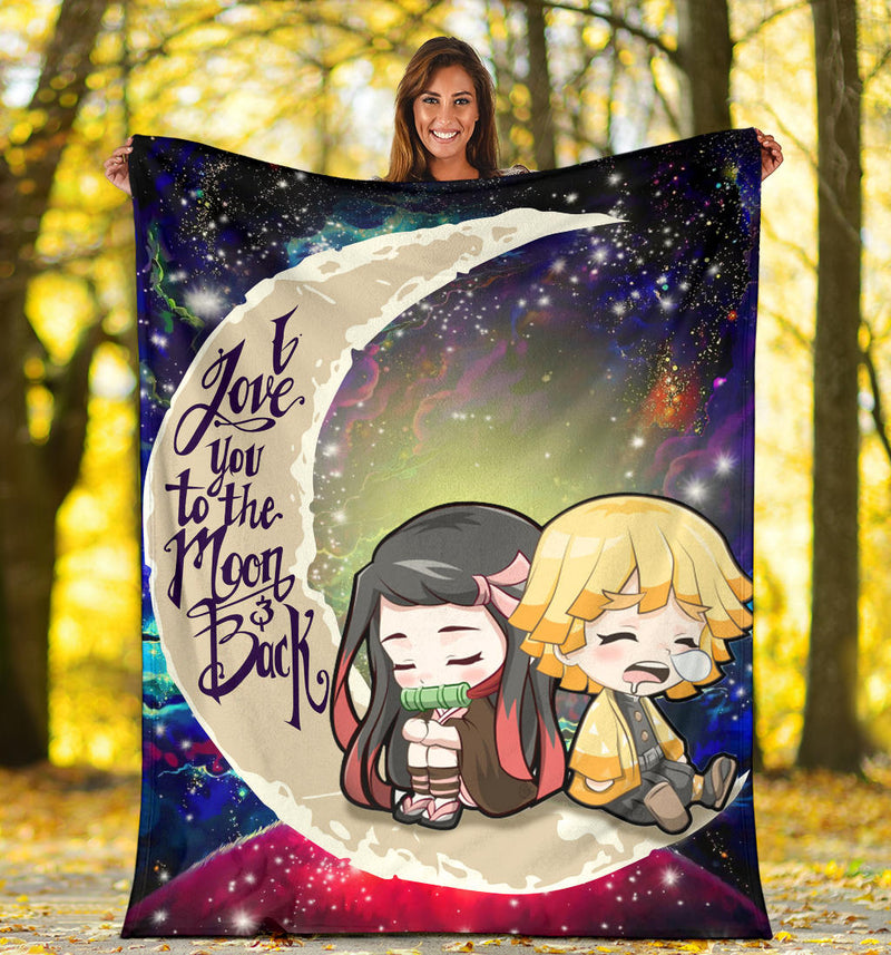 Zenitsu And Nezuko Chibi Demon Slayer Love You To The Moon Galaxy Premium Blanket Nearkii