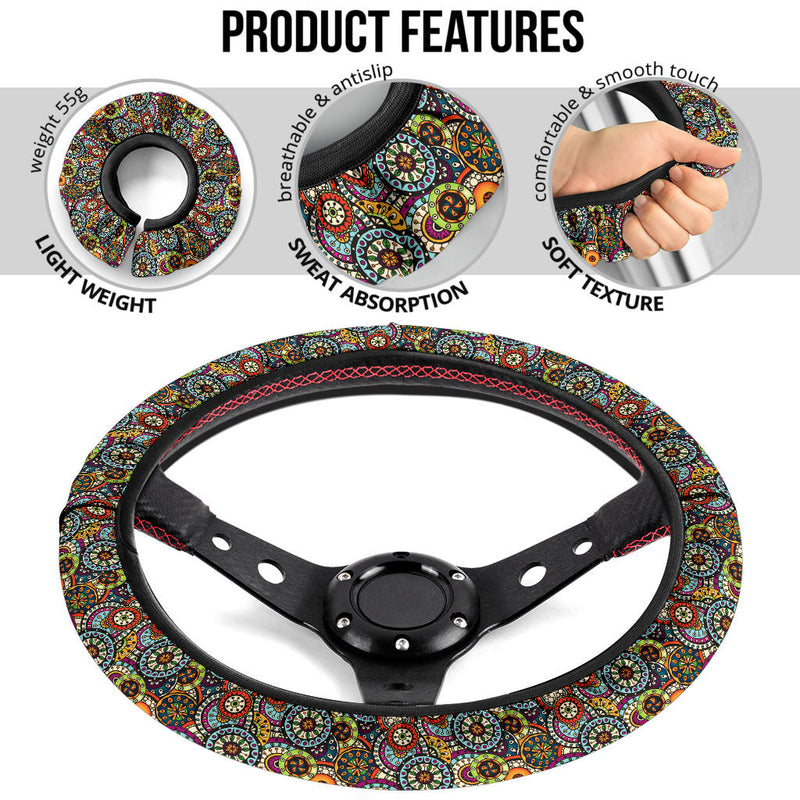 Beautiful Ethnic Style Seamless Patterns Premium Car Steering Wheel Cover Nearkii