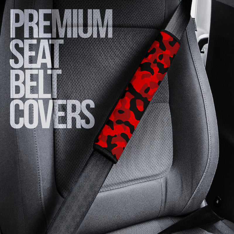 Red And Black Camouflage Premium Custom Car Seat Belt Covers Nearkii