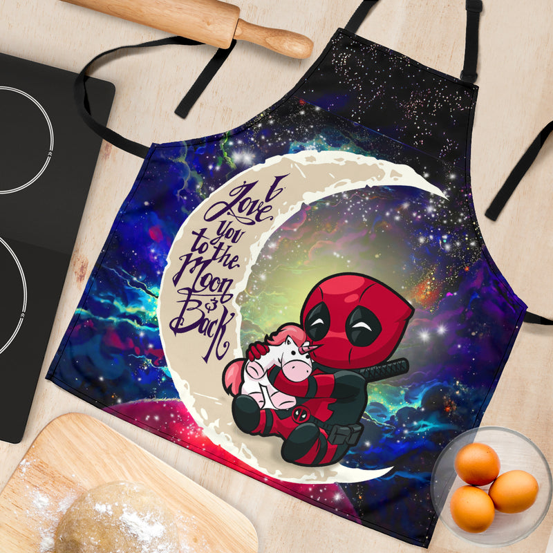 Chibi Deadpool Unicorn Toy Love You To The Moon Galaxy Custom Apron Best Gift For Anyone Who Loves Cooking Nearkii