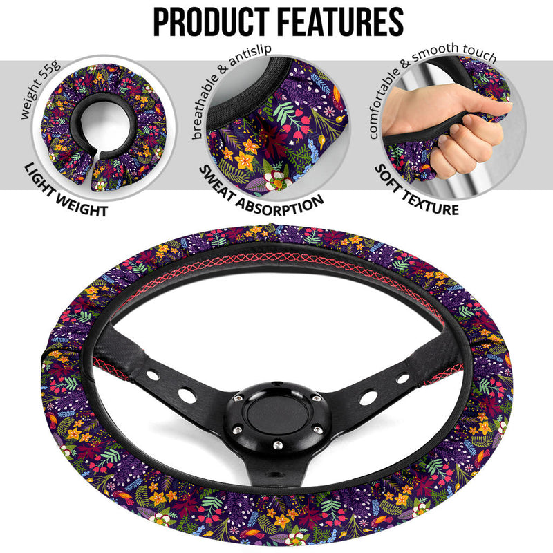 Birds Flower Forest Premium Car Steering Wheel Cover Nearkii