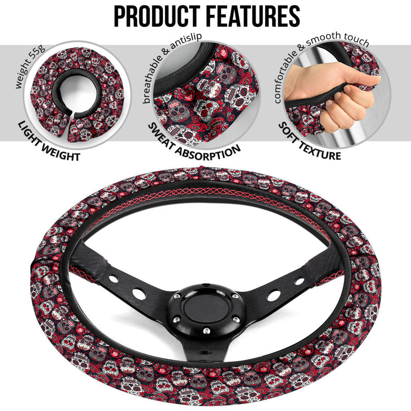 Suger Skull Pink Premium Car Steering Wheel Cover Nearkii