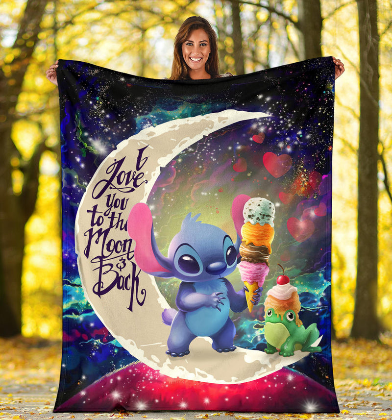 Cute Stitch Frog Icecream Love You To The Moon Galaxy Blanket Nearkii
