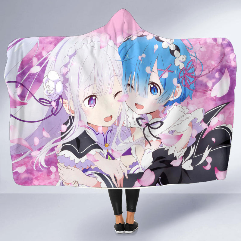 Ram And Rem Rezero Economy Hooded Blanket Nearkii